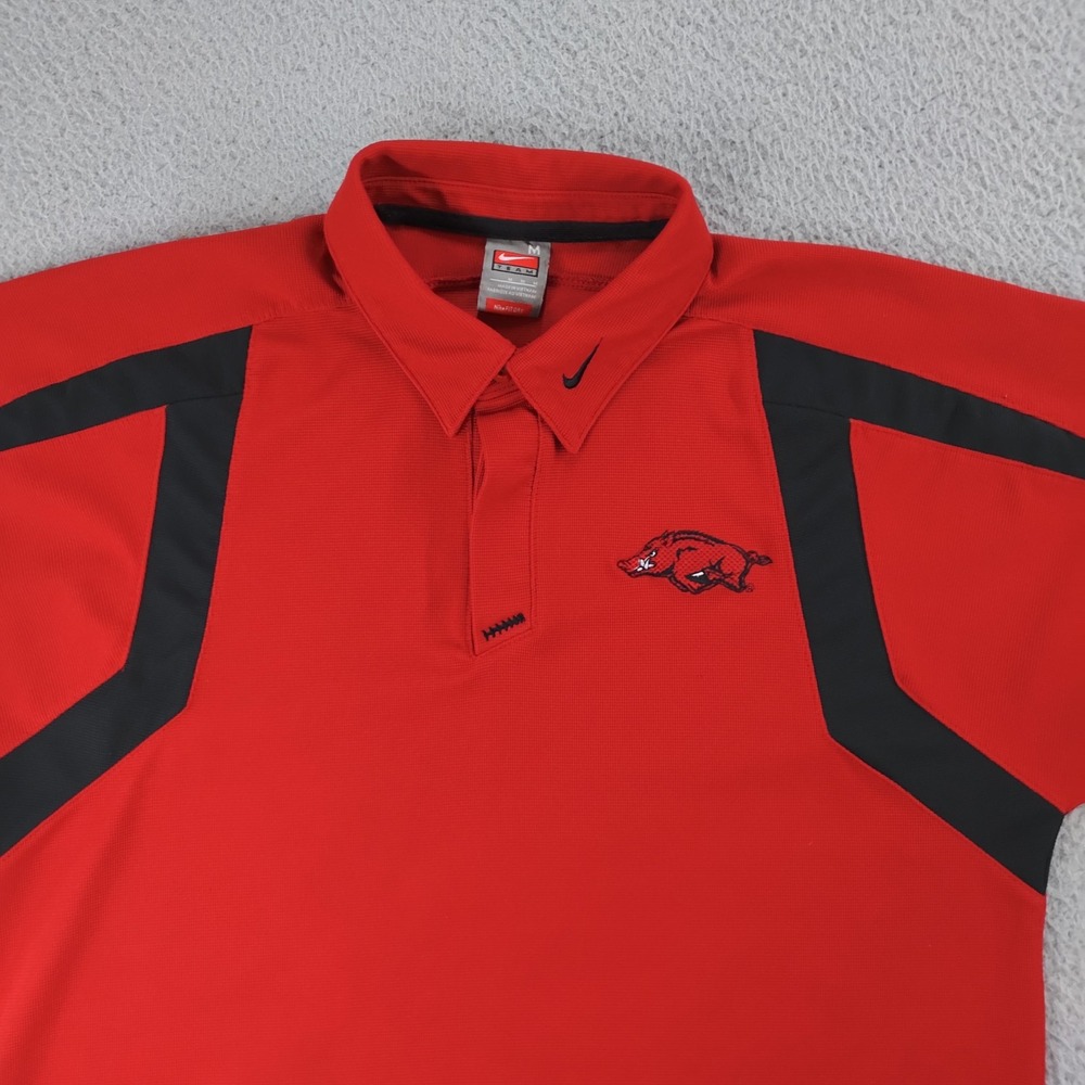 Vintage Y2K Arkansas Razorbacks Shirt Mens Medium Red NCAA Nike NikeFITDRY Polo